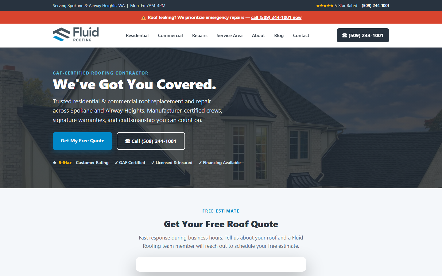 Fluid Roofing website